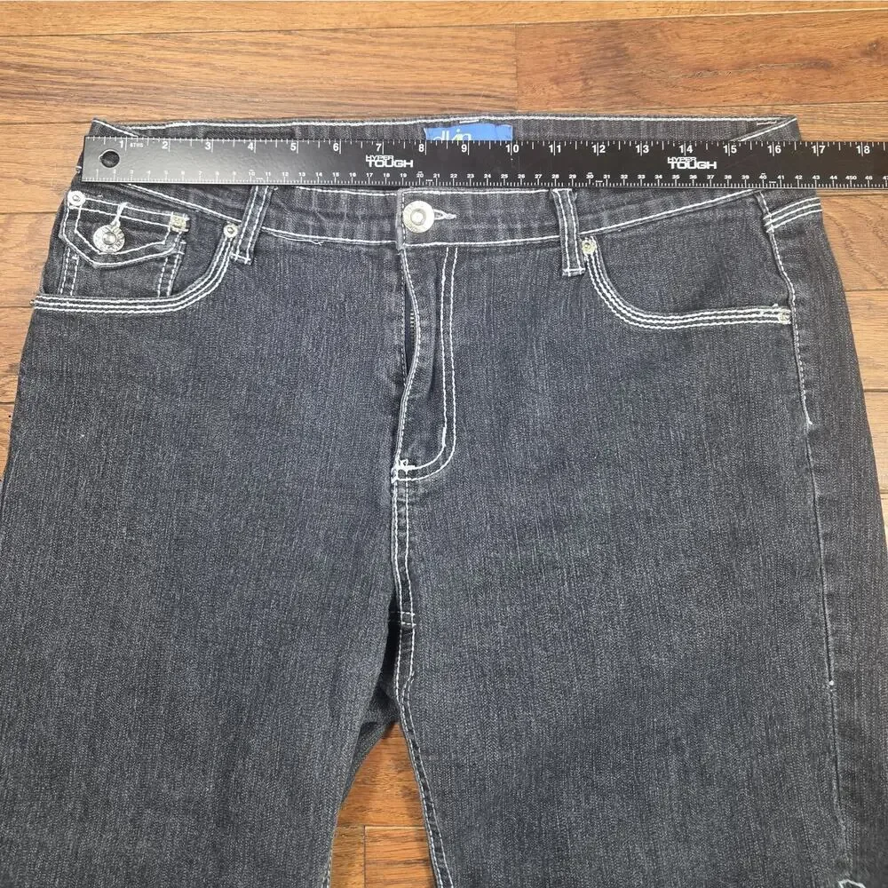 DKIN Womens 14 Black Denim Bermuda Shorts Rhinestone Studded Y2K Contrast Stitch